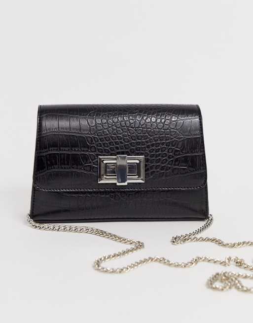 ASOS DESIGN croc cross body bag with twist lock and chain detail ASOS