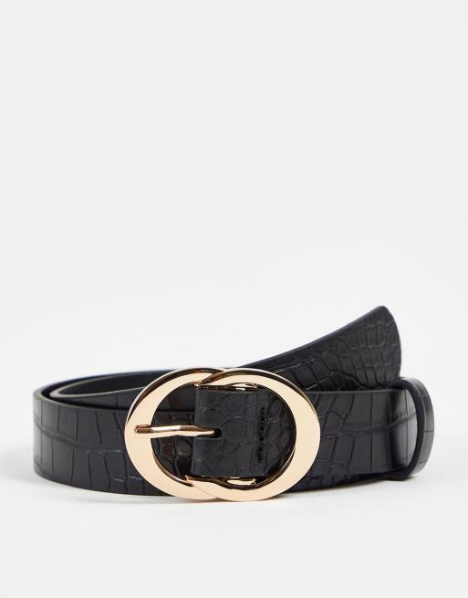 ASOS DESIGN wide waist belt with oval gold buckle