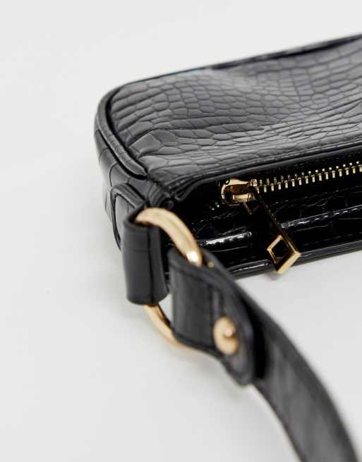 Asos Design 90s Shoulder Bag With Interchangeable Strap In Black Croc