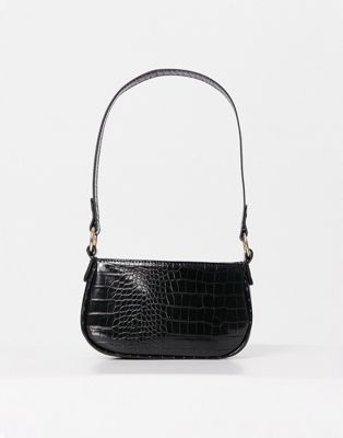 ASOS DESIGN croc effect 90s shoulder bag in black - ASOS Price Checker