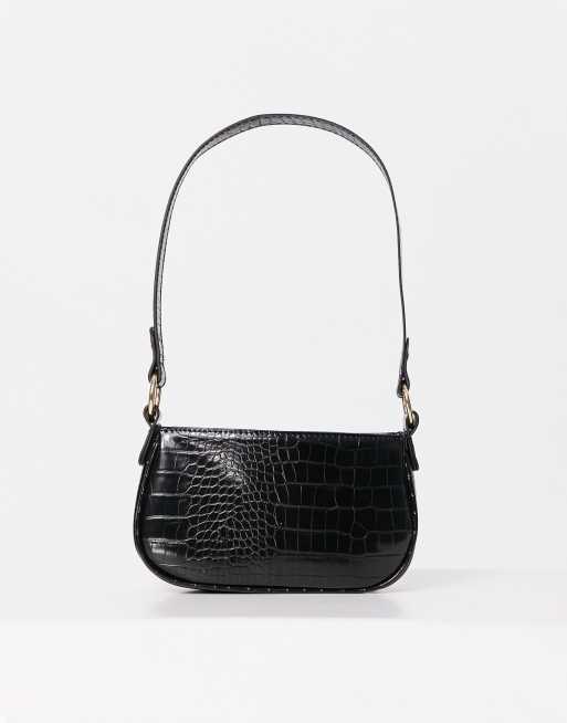 ASOS DESIGN curved 90s shoulder bag with chain strap in black