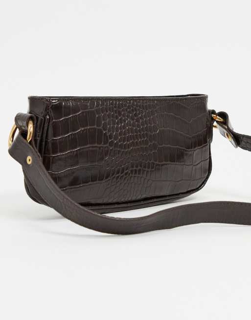 ASOS DESIGN croc effect 90s shoulder bag in chocolate