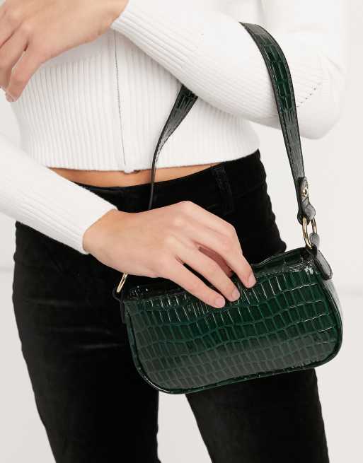 ASOS DESIGN croc effect 90s shoulder bag in forest green