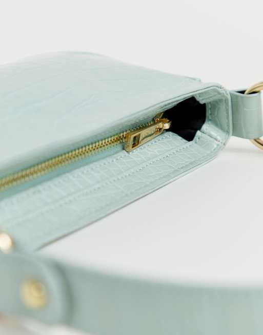 ASOS DESIGN 90s shoulder bag in powder blue croc