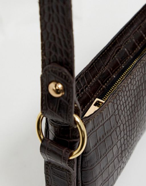 Asos Design 90s Shoulder Bag With Interchangeable Strap In Black Croc