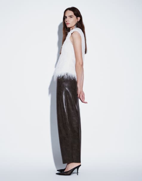 ASOS DESIGN croc effect barrel pants in brown snake print - view 1