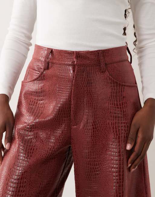 ASOS DESIGN croc effect barrel pants in red, 5 of 5