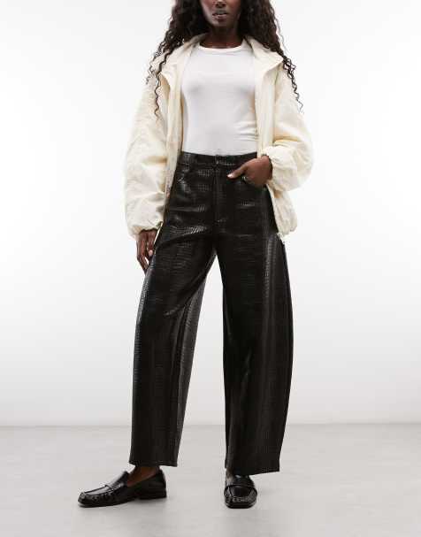 ASOS DESIGN croc effect barrel trousers in black - view 1