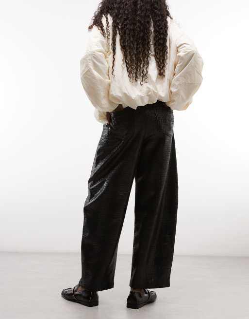 ASOS DESIGN croc effect barrel trousers in black, 5 of 5