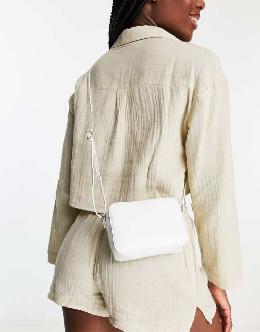 ASOS DESIGN envelope crossbody bag with top handle and detachable crossbody  bag strap in white croc