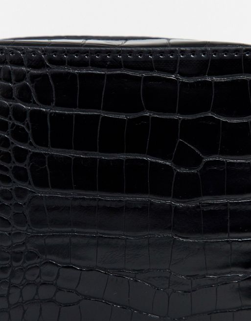 ASOS DESIGN faux leather crossbody flight bag in dark red croc