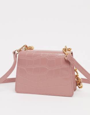 ASOS DESIGN ASOS DESIGN croc effect cross body in blush with detachable shoulder strap-Pink