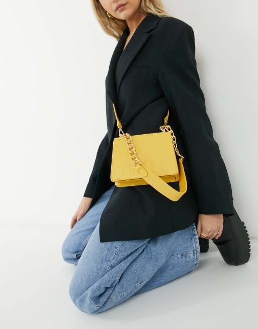 ASOS DESIGN croc effect crossbody in mustard with detachable shoulder