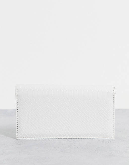 ASOS DESIGN croc effect foldover purse in white