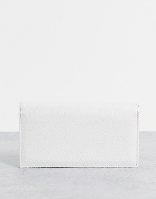 ASOS DESIGN croc effect foldover wallet in white