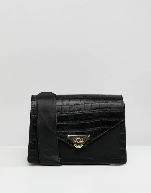 asos black croc shoulder bag