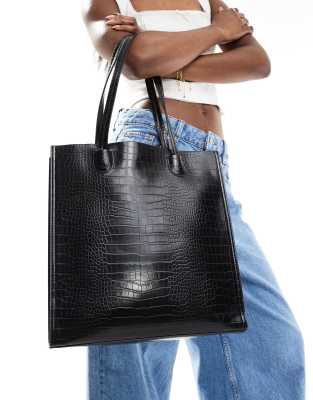 ASOS DESIGN ASOS DESIGN croc laptop compartment tote bag in black