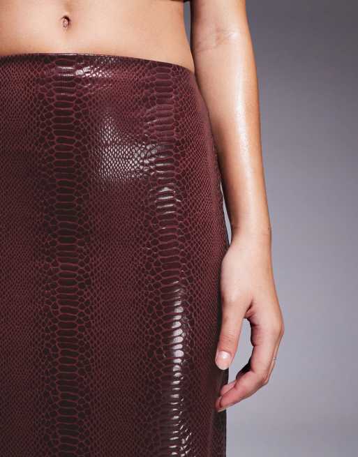 ASOS DESIGN croc leather look column skirt in burgundy part of a set ASOS