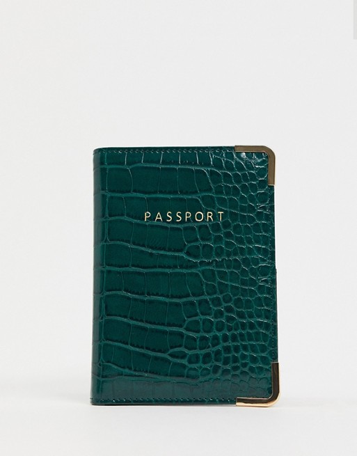 ASOS DESIGN croc passport holder in forest green | ASOS