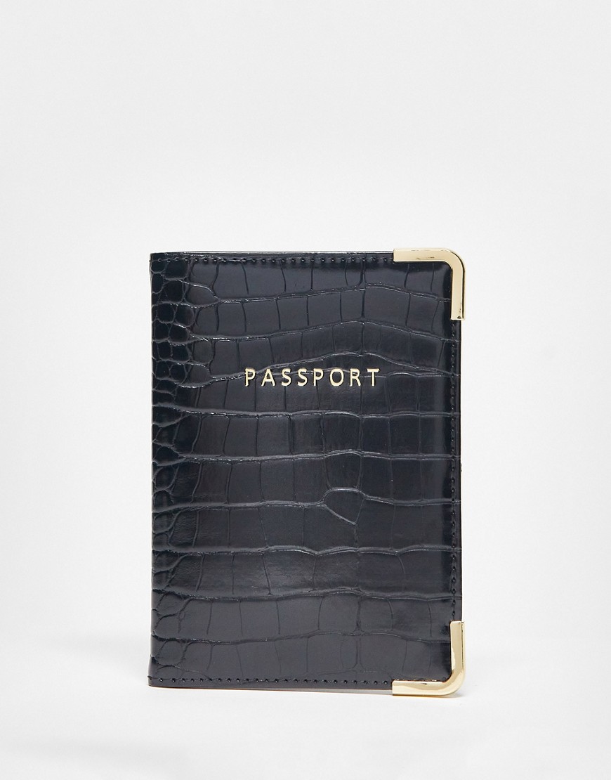 ASOS DESIGN croc passport holder-Black