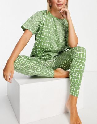ASOS DESIGN croc print oversized tee & legging pyjama set in green