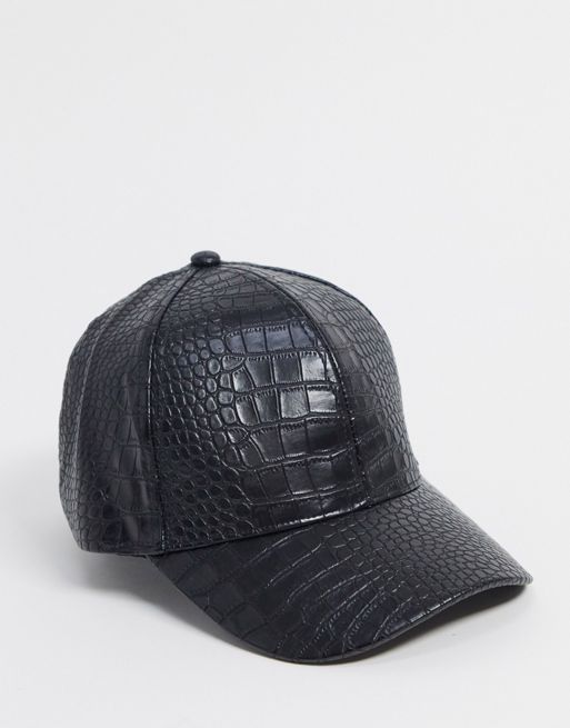 Download ASOS DESIGN croc PU baseball cap in black | ASOS