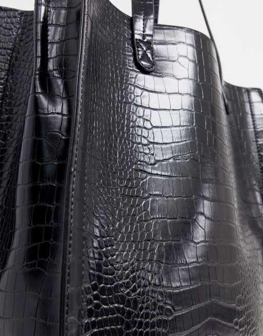 ASOS DESIGN croc shopper with laptop compartment, 3 of 4