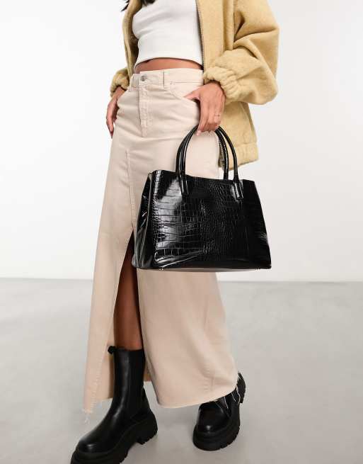 ASOS DESIGN mini croc tote bag with top handle and detachable