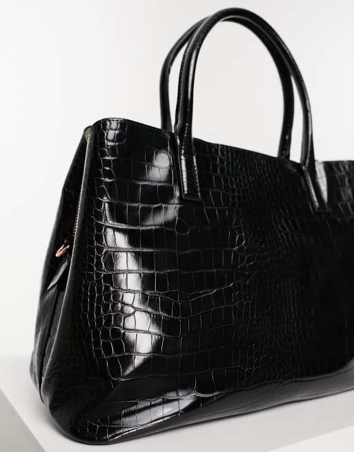 ASOS DESIGN mini croc tote bag with top handle and detachable