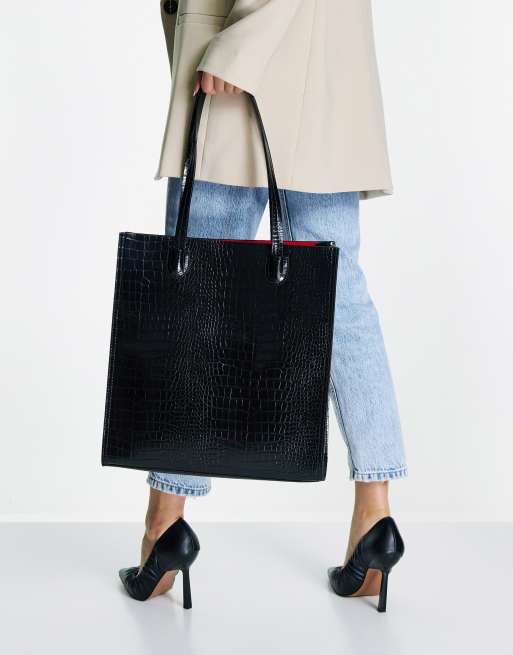 ASOS Design Laptop Compartment Tote Bag in Black Croc