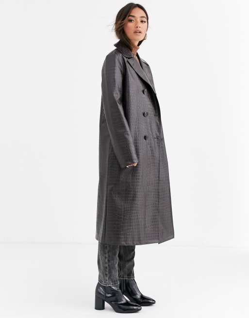 ASOS DESIGN + Dark Brown Croc trench Coat