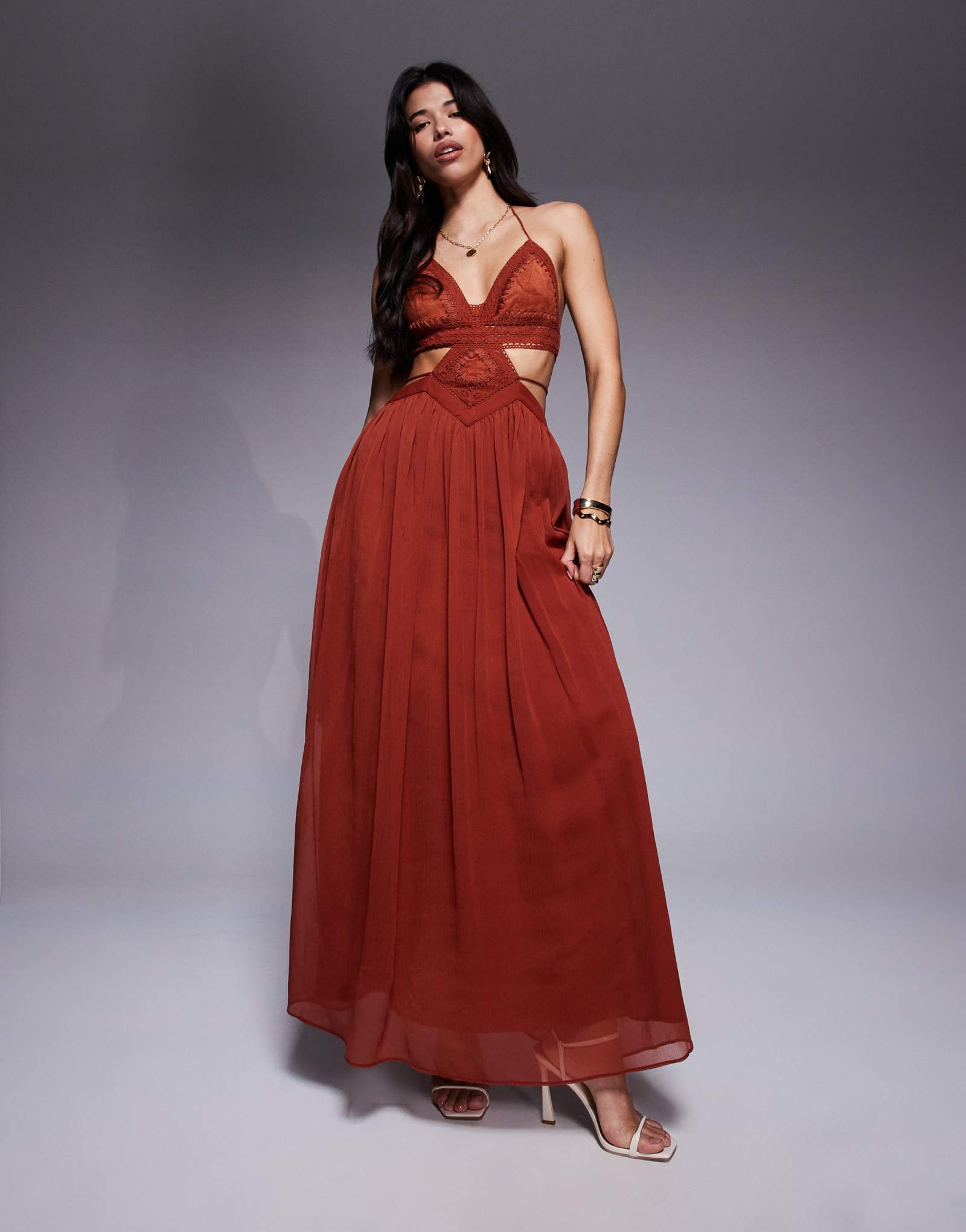  Платье макси ASOS DESIGN красное замшевое