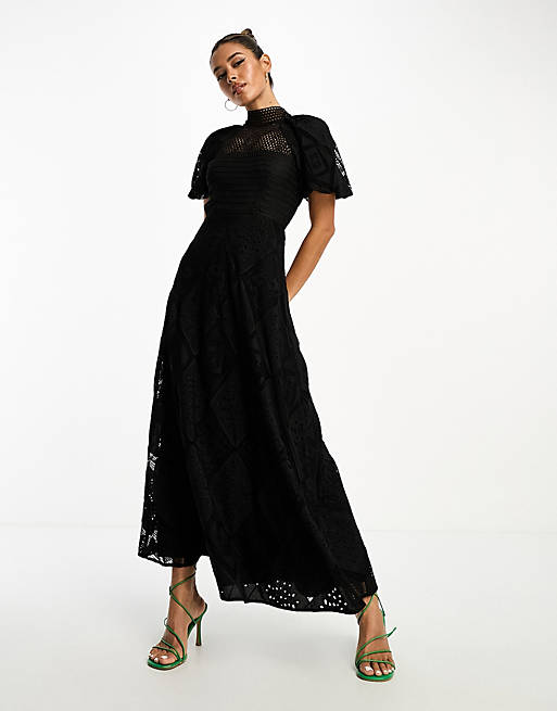ASOS DESIGN crochet and patched lace maxi dress in black | ASOS