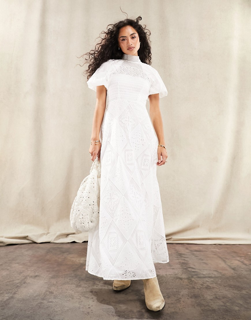 ASOS DESIGN crochet and patched lace maxi dress in white
