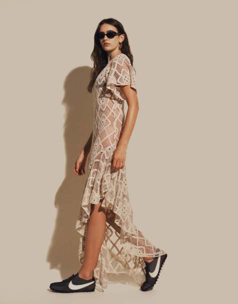 ASOS DESIGN crochet asym midi dress in cream - view 1