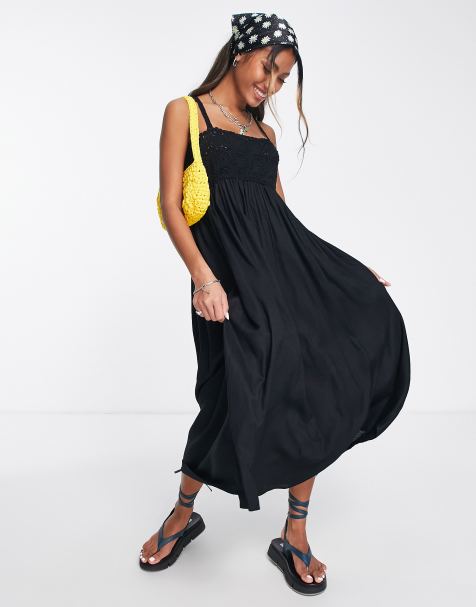 ASOS DESIGN crochet babydoll midi sundress in black  - view 1