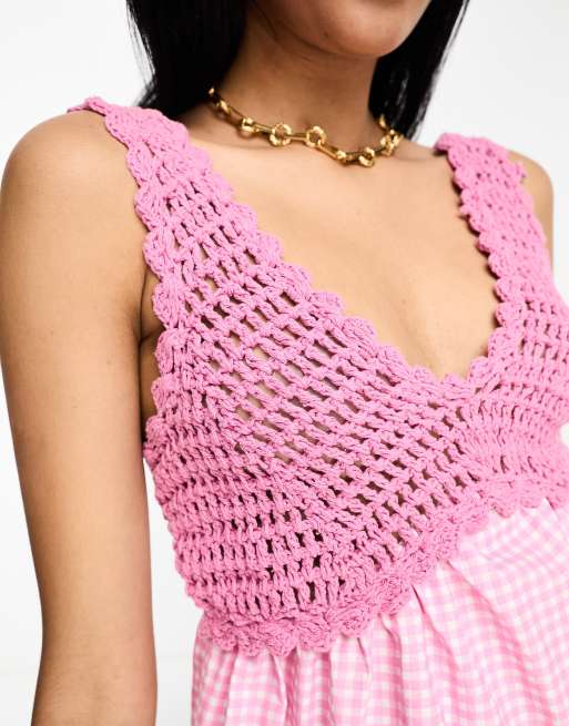 ASOS Petite ASOS DESIGN Petite crochet bralet in pink - part of a