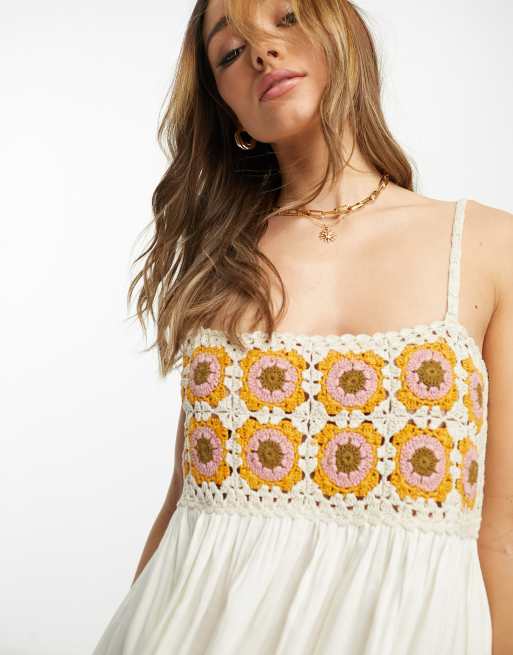 ASOS DESIGN crochet babydoll mini sundress in natural , 3 of 4