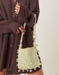 [ASOS DESIGN] ASOS DESIGN crochet bag with beaded strap in sage-Green No Size Sage