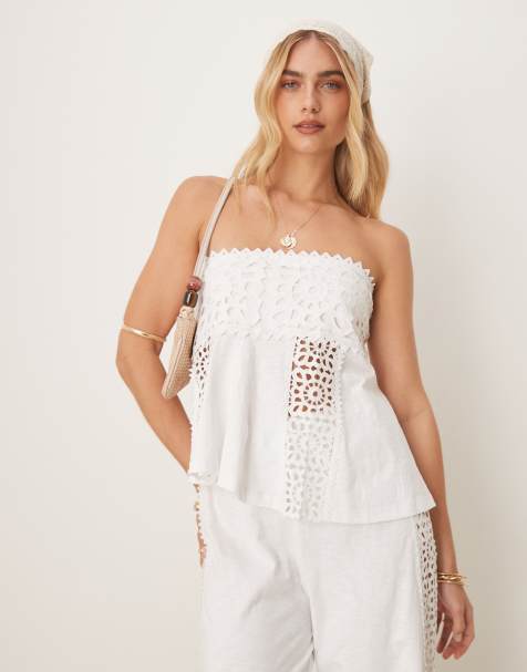 ASOS DESIGN crochet bandeau top in cream - view 1