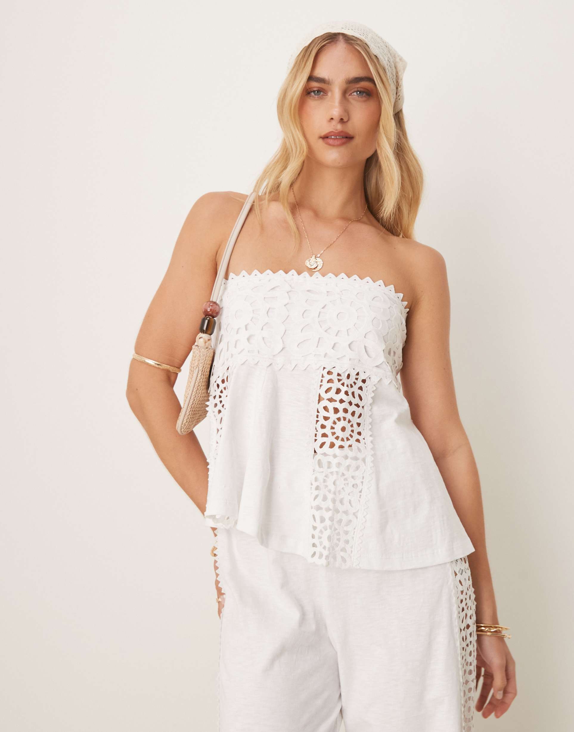 asos design crochet bandeau top in cream