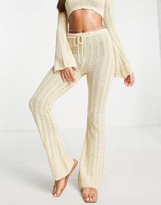 ASOS DESIGN crochet beach trouser co ord in natural  | ASOS