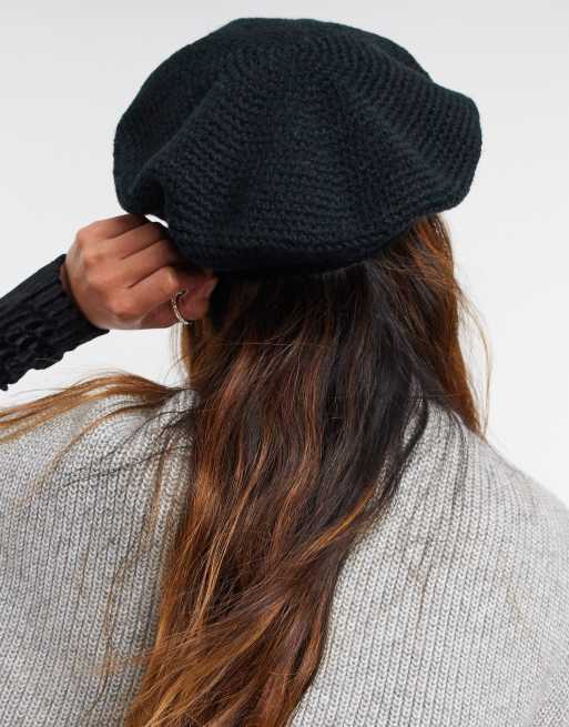 ASOS DESIGN crochet beret in black, 2 of 4
