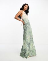 ASOS DESIGN tiered cami maxi dress with faux shell buttons in paisley print