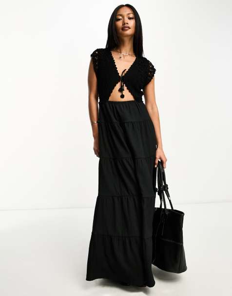 Forever New one shoulder cut-out sequin maxi dress in black