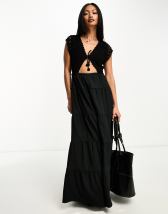 ASOS DESIGN cami tiered maxi dress with lace inserts and crochet