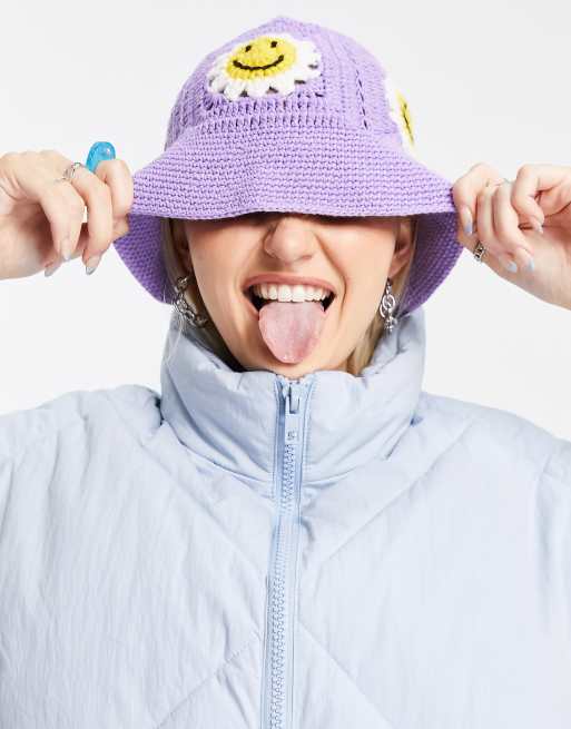 ASOS DESIGN crochet bucket hat with happy detail, 4 of 4