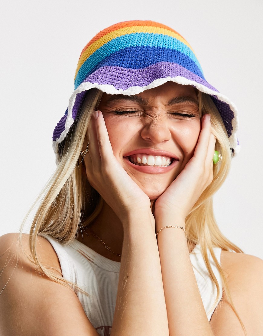 ASOS DESIGN crochet bucket in rainbow stripe-Multi
