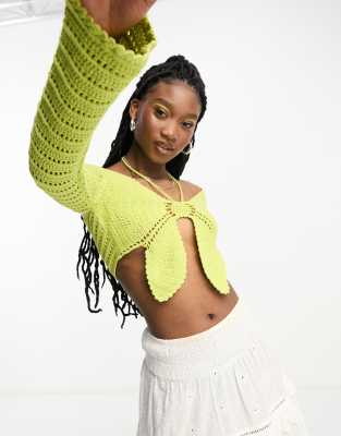 Asos Design Crochet Butterfly Shape Top In Green