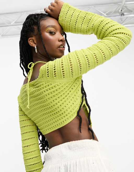 ASOS DESIGN crochet butterfly shape top in green